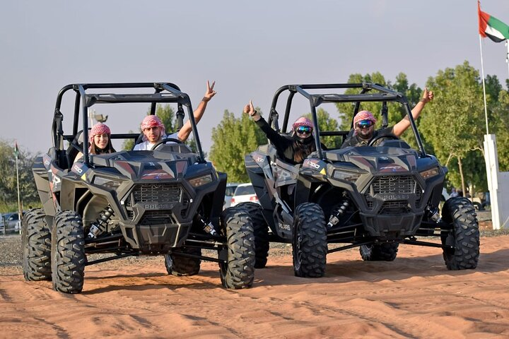 Experience the Lehbab Desert's spectacular sand dunes while driving your own buggy! Enjoy the freedom of navigating the terrain capturing stunning views and embracing the desert's serene beauty.